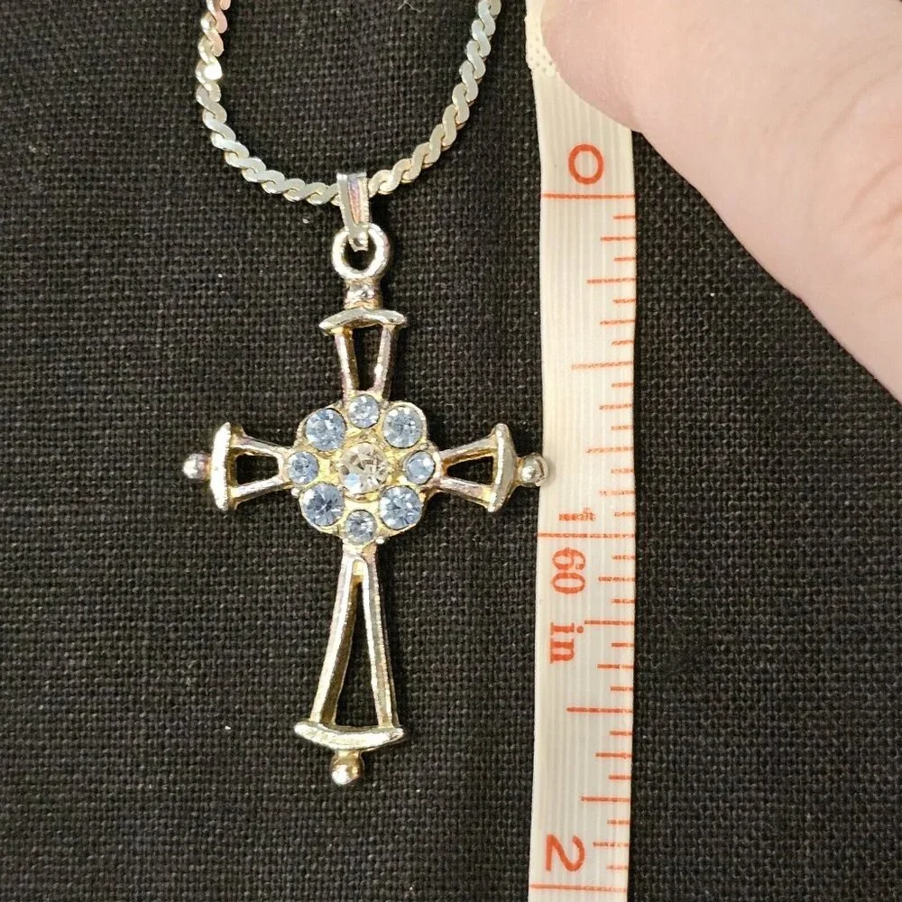 Vintage‎ 90s Silver Tone Jerusalem Celtic Cross Pendant Necklace 18